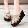 Женские золотистые шлепанцы, летние уличные нарядные черные туфли на толстой танкетке, повседневные тапочки на толстой подошве, большие размеры