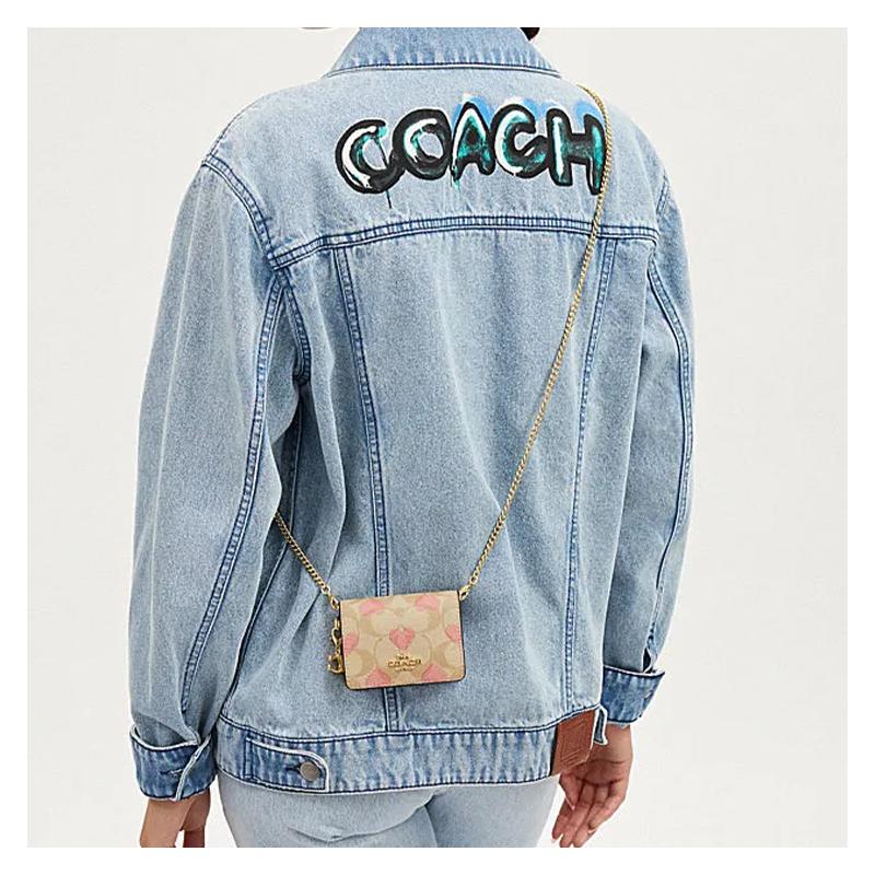 Coach Мини-кошелек с принтом «Любовь», классический, для людей с пресбиопией, с клапаном, из искусственной кожи, кожаный клатч, сумка через плечо, женская, светло-хаки.