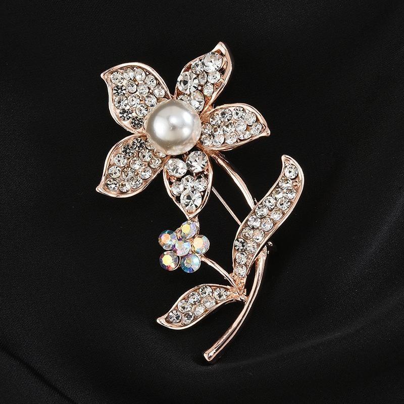 Brooch High-End Niche Silk Scarf Buckle Alloy Diamond Coat Pearl Corsage Pin Accessories