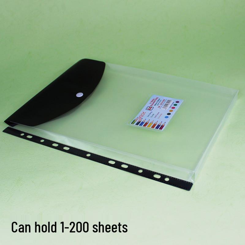 Креативный прозрачный файл-пакет формата А4 из полипропилена с 11 отверстиями для листов на кольцах, с кнопкой и этикеткой