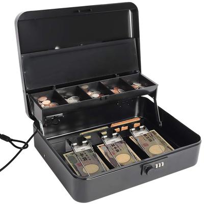 Jssmst Портативный сейф с кодовым замком, Кассовый ящик для монет, Три пружинных зажима, Противоугонный трос (черный)