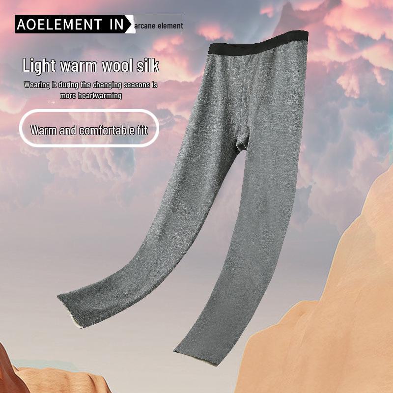 Men's Plush Wool Mulberry Silk Seamless Warm Underwear Pants for Autumn and Winter