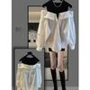 Women False Two-piece Polo Collar Blouse Loose Tank Top Spliced Long Sleeve Shirts Off The Shoulder Blouses Autumn Pullovers Top
