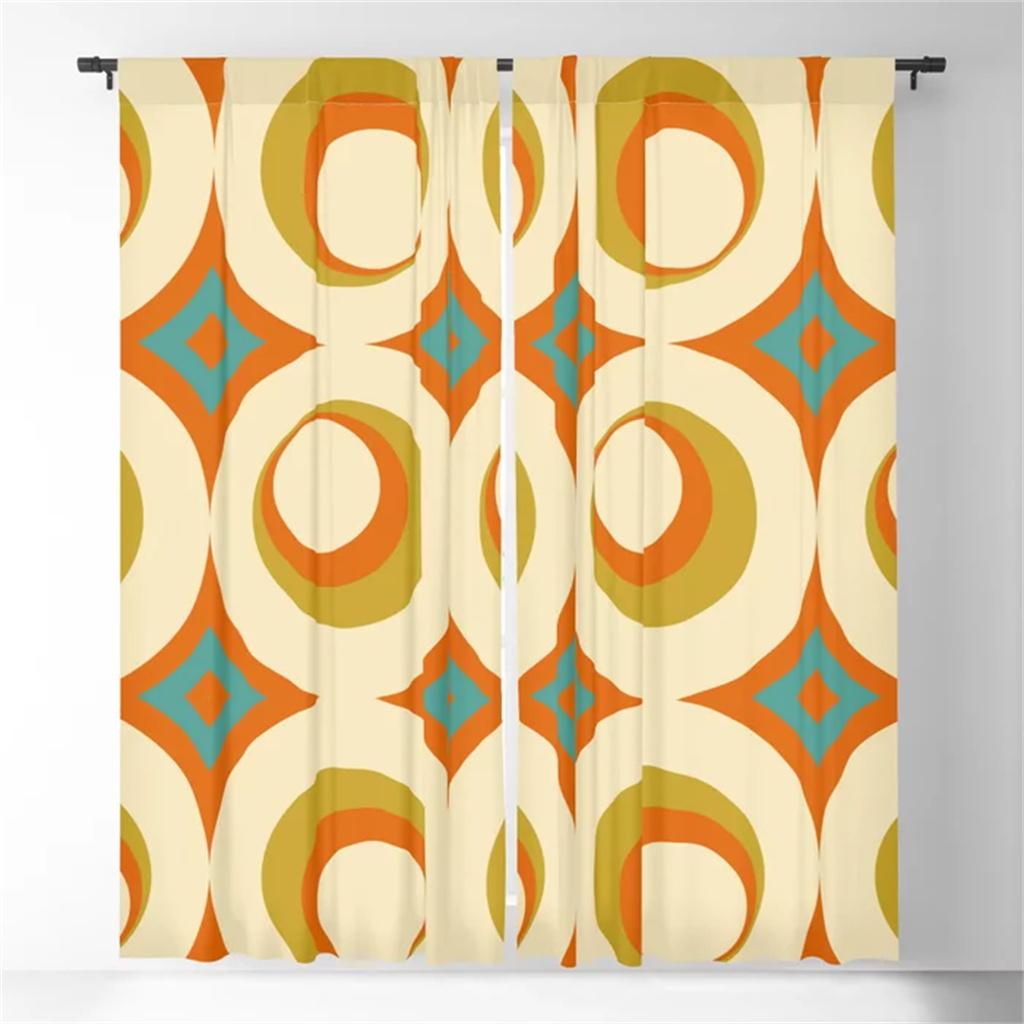 Оранжевые шторы Mid-Century Modern Circle Blackout Curtains 3D Print Window Warms для спальни, гостиной, декора, оконных украшений