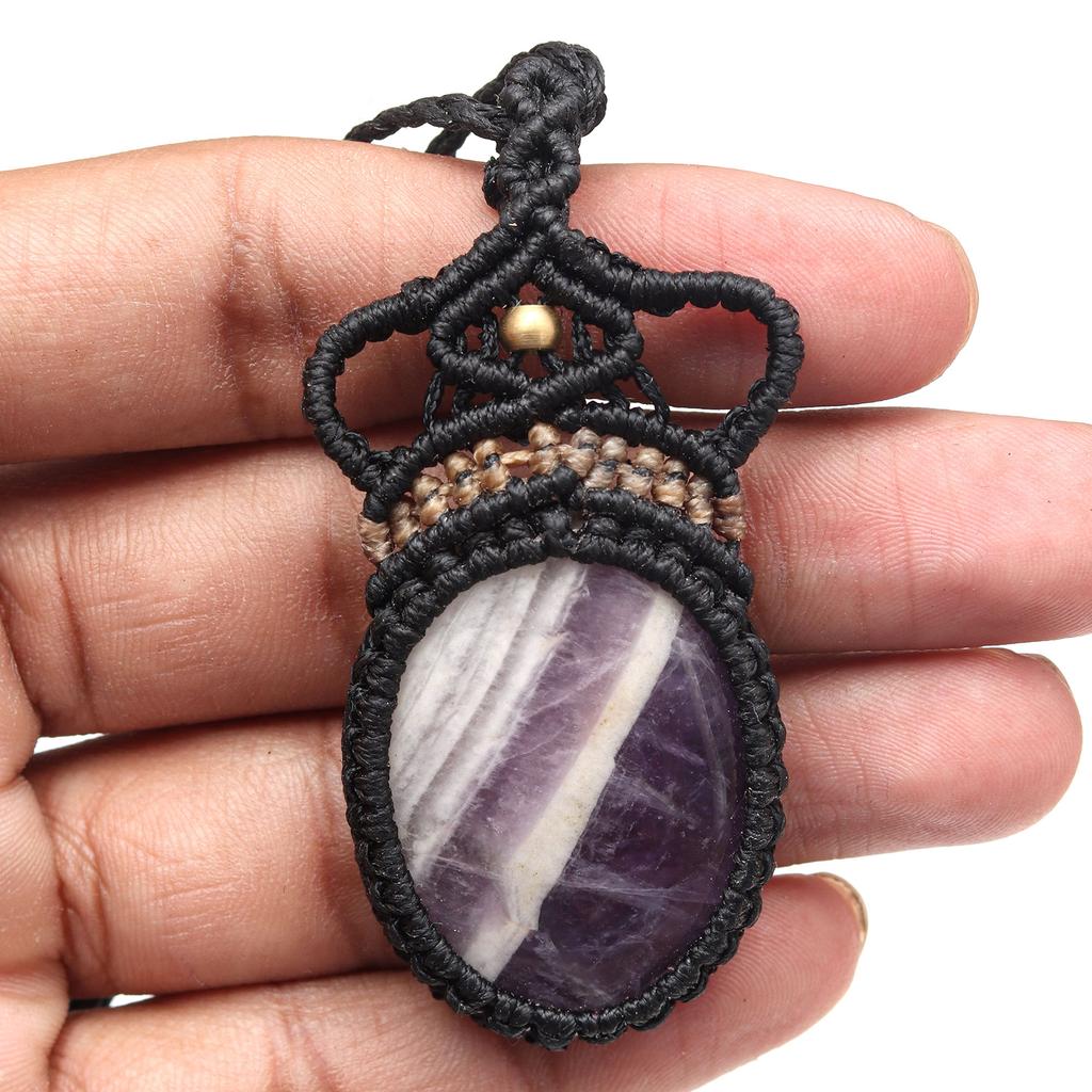 Ожерелье Аметист Макраме Конопля Кристалл Подвеска Регулируемое натуральное ожерелье