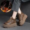 Lofers for Women 7cm Retro Genuine Leather Ankle Boots British Autumn Winter Plush Moccasins Rubber Soled Flats Shoes