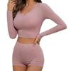 Women Long Sleeve High Waist V-neck Top and Shorts Pajama Set Loungewear