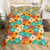 Retro 70s Hippie Style Duvet Cover Set Queen,Psychedelic Mushroom Bedding Set Rainbow Floral Stars Moon Comforter Cover