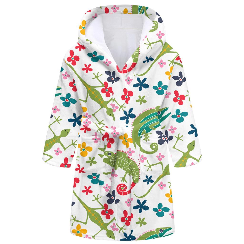Children's Long Bathrobe Printed Flannel Pajamas