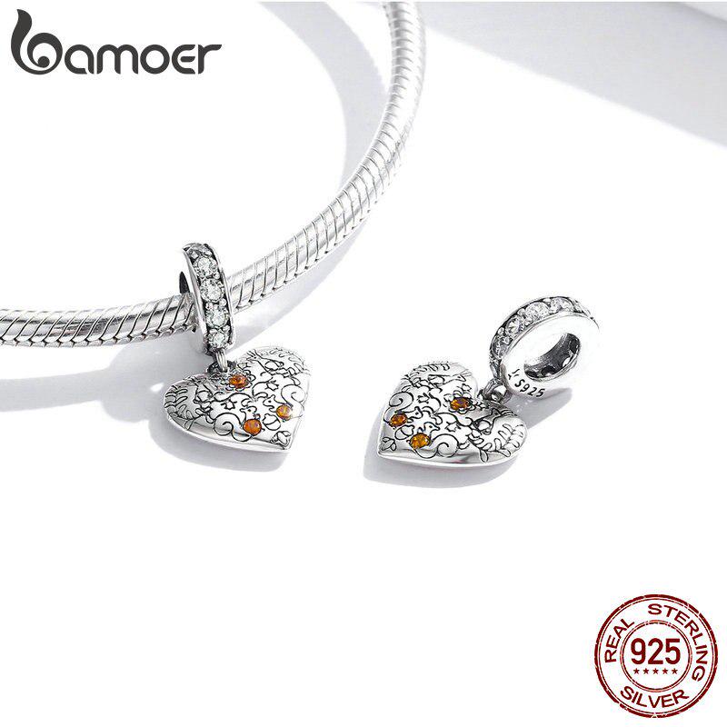 Bamoer стерлингового серебра 925 пробы виноградная лоза и сосновая шишка CZ окисленная платина оригинальный шарм для брендовых ювелирных изделий для женщин и девочек