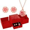 Present Necklace Earrings Flower Gift Set 18K Gold Metal Allergy Friendly Cherry Blossom Motif Birthday and Message Cards for Women Included Wedding