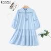 Women Casual Round Neck Loose 3/4 Sleeve Dress