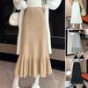 Женская трикотажная юбка с высокой талией, однотонная плиссированная юбка, оборка, подол, завернутый в бедра, юбка