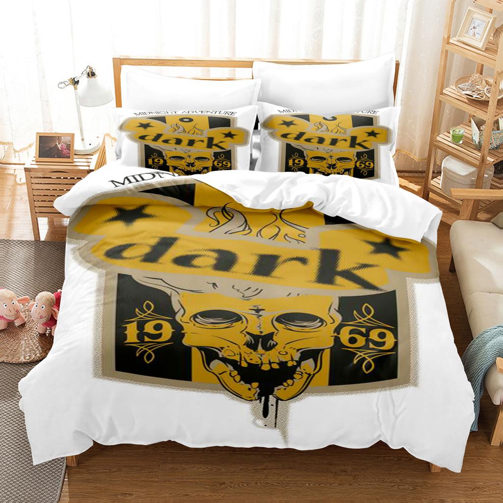 Vintage Pop Goth Reaper Skull Punk Rock Bedding Digital Printing Polyester Cotton Three-Piece Set