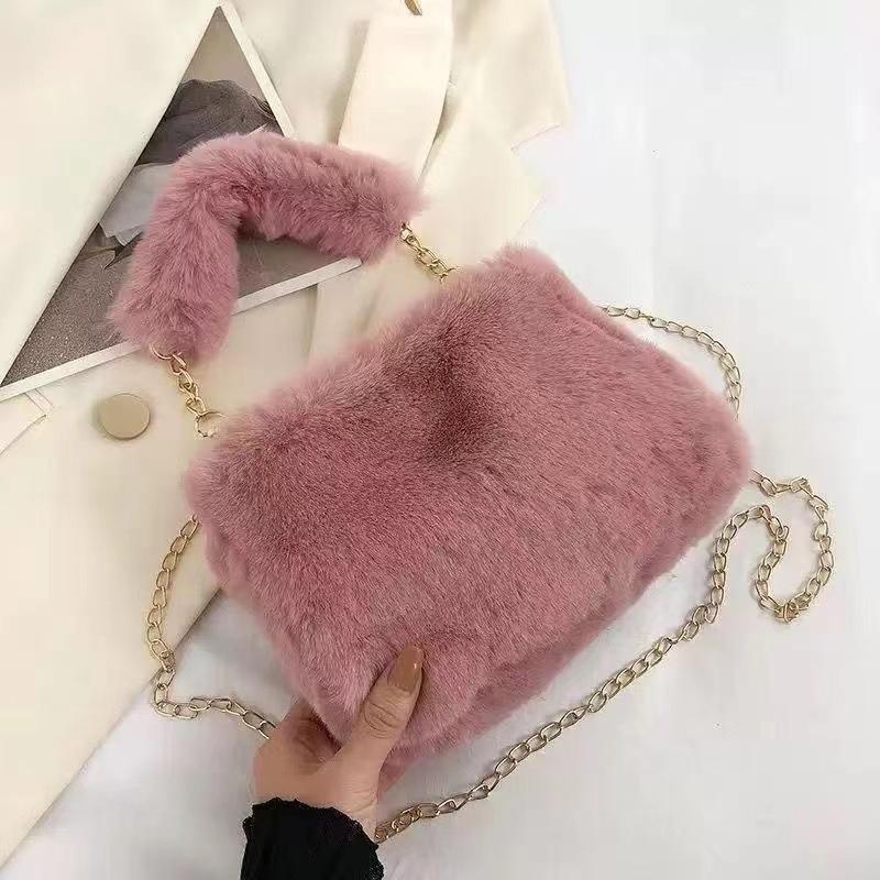New Plush Bag Fashionable Women's Niche Chain Messenger Bag Fashionable Portable Cute Small Square Bag