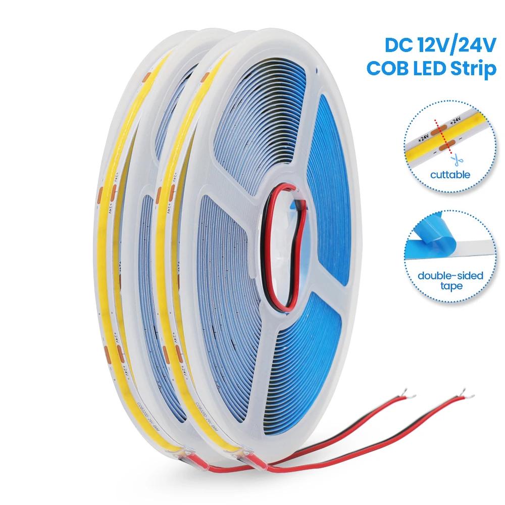 COB Светодиодная лента Линейное освещение высокой плотности 320/480 светодиодов/м Гибкая лента Теплый натуральный белый Красный Синий Зеленый Декор DC12 24 В
