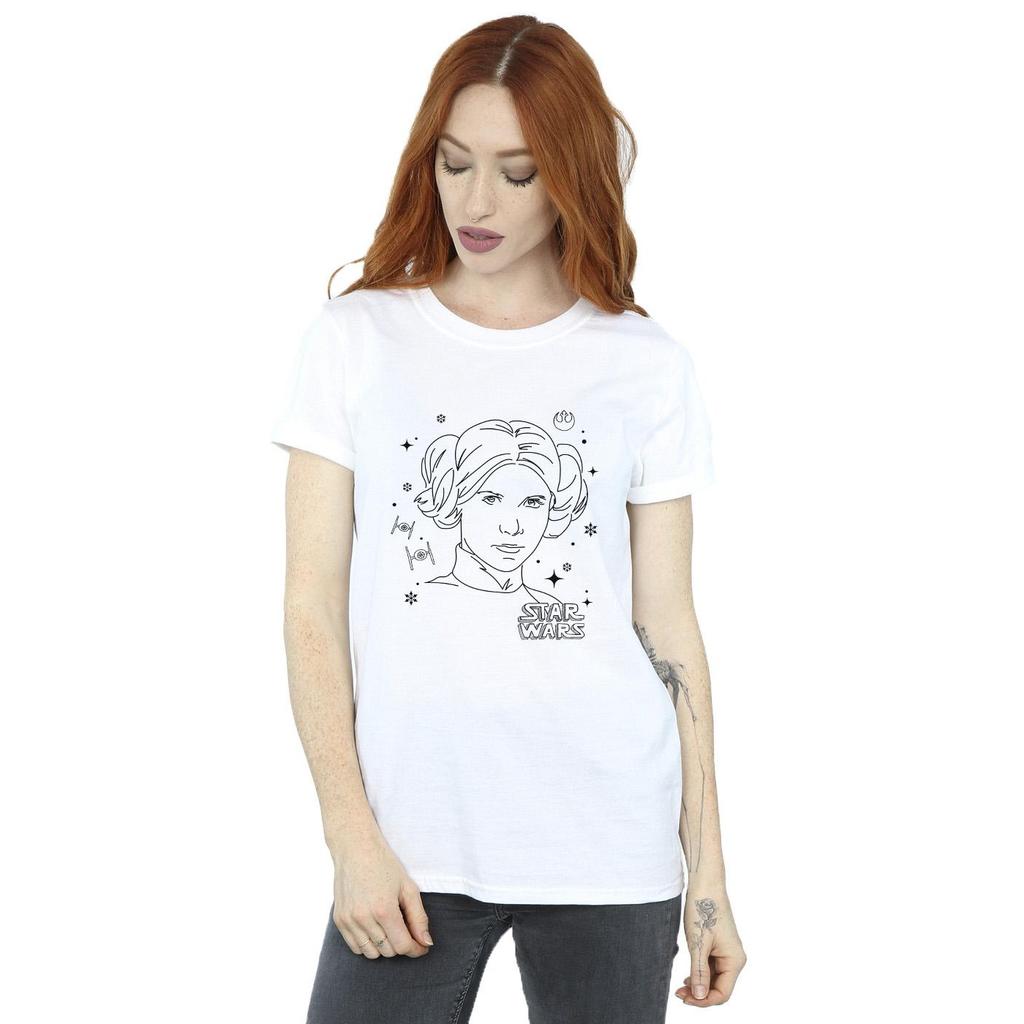 Star Wars Womens/Ladies Episode IV: A New Hope Leia Christmas Sketch Cotton Boyfriend T-Shirt