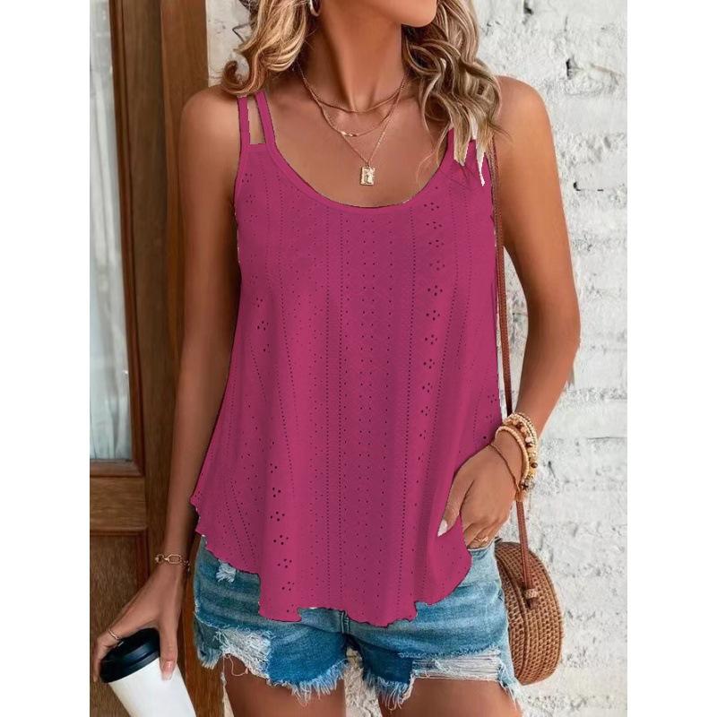 JPNTKY Women's Fashion Casual Summer Solid Color Print Sleeveless U-Neck Blouses & Shirts