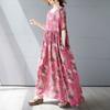 Summer New Simple Bohemian Long Dress Fattened and Enlarged Short-sleeved Crew Neck Printed Dress Women's Clothing