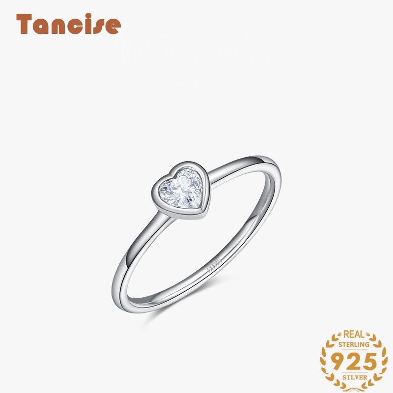 Tancise Classic 925 Sterling Silver Zircon Ring Ladies Jewelry Wedding Promise Party Gift