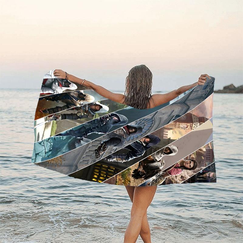 1pc Assassin's Creed Beach Towel, Beach and Seaside Swimming Pool Equipment, Fashion Pattern, Rectangular, Travel Essentials