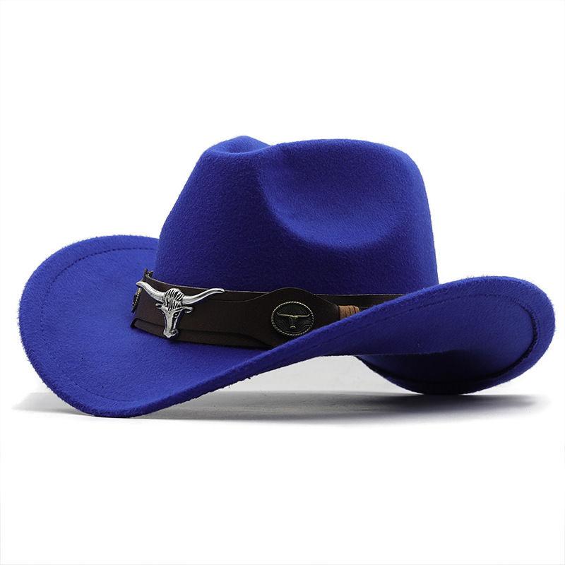 Hat Woolen Jazz Top Hat Bull Head Belt Solid Color Denim Hat