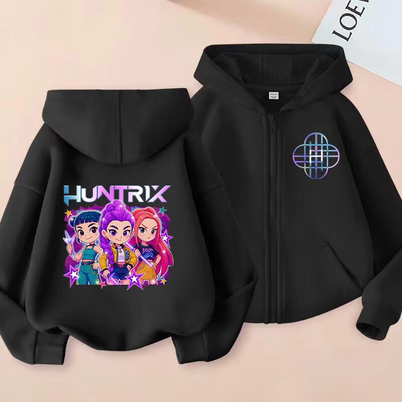 K-Pop Охотники на демонов Куртка на молнии Руми Мира Зои Мультяшный принт Детская одежда Повседневная верхняя одежда Пальто с капюшоном Одежда для девочек Подарок