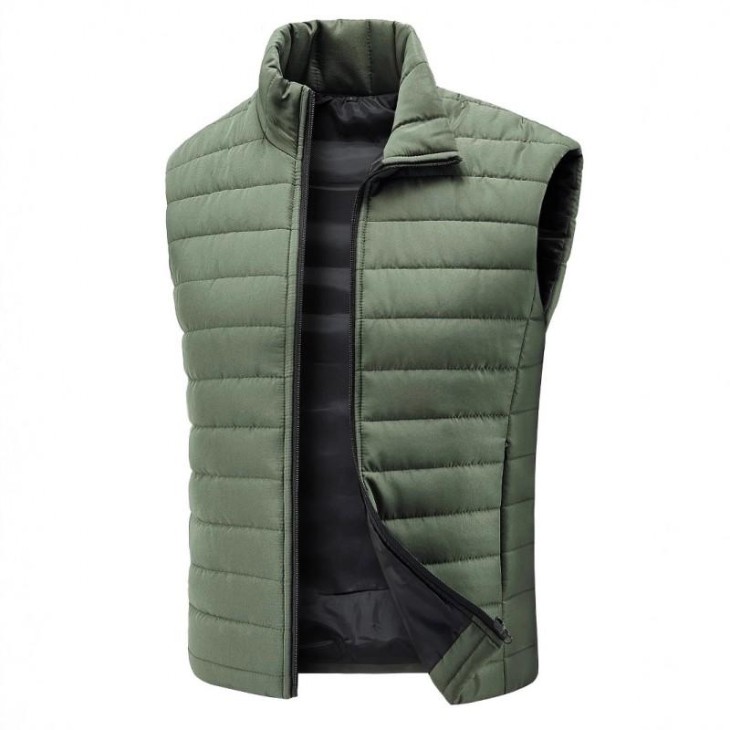 Mens Plus Size Padded Vest Stand Collar Warm Winter Casual Sleeveless Jacket