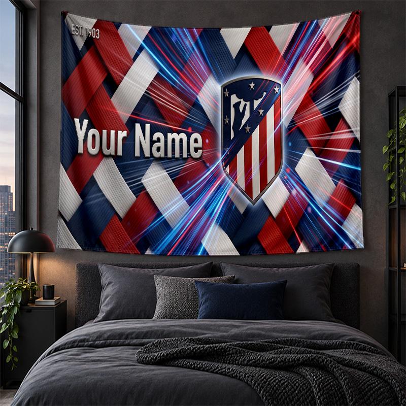 Personalized Tapestry Wall Hanging Atletico Madrid FC Pattern Art Background Cloth