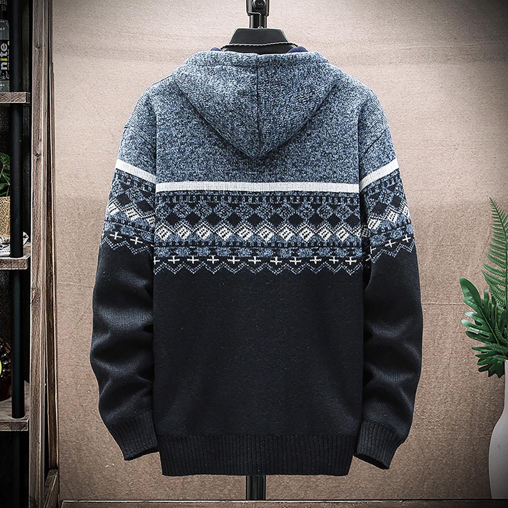 Men's Fall And Winter Casual Sweater Jacket Warm Knit Sweater Hooded Hoodie