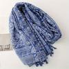 Designer  Women Scarf Blue Paisley Print Lady Shawls Cotton Feeling Soft Oversize Hijabs Neck Headband Tassel Foulard