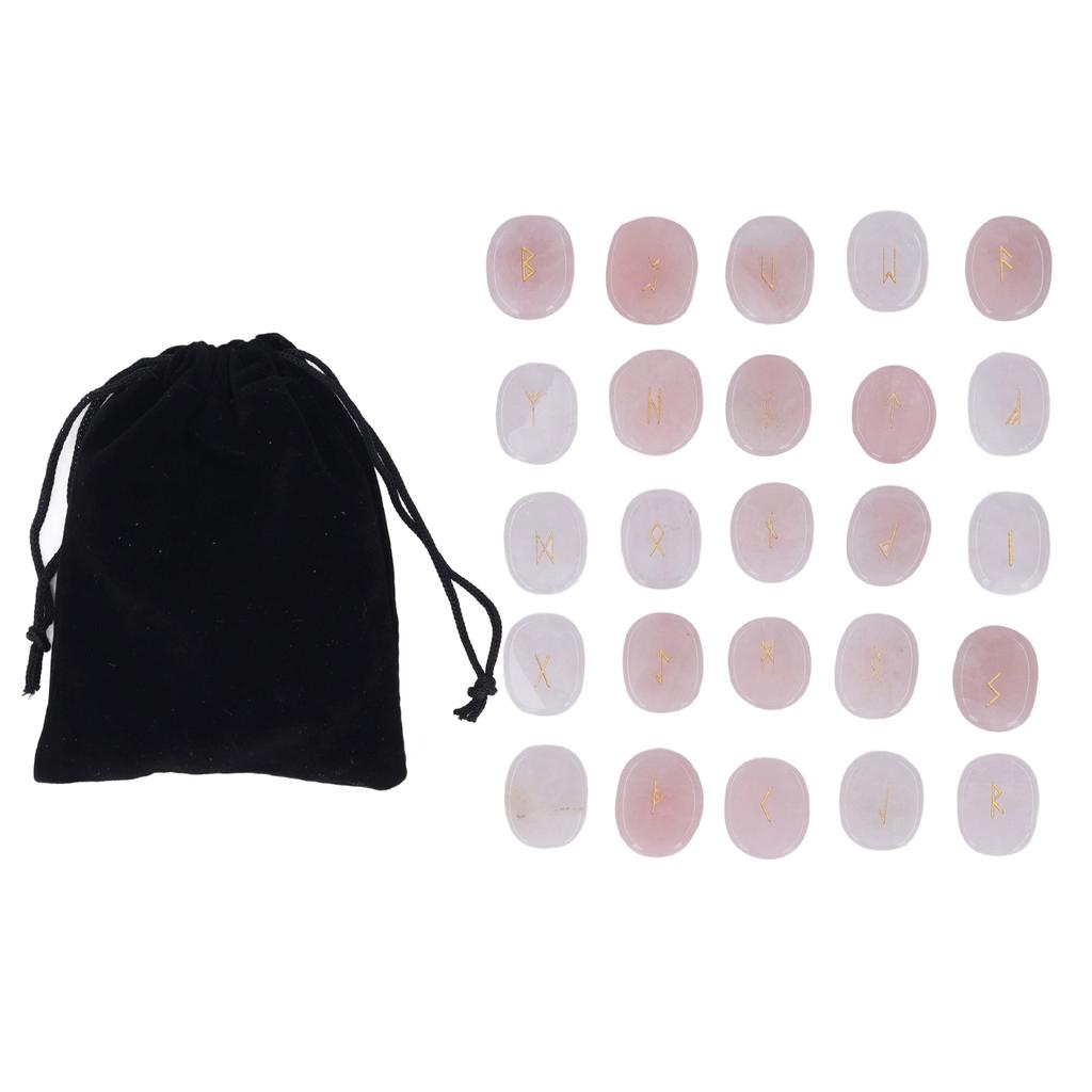 25 Pcs Natural Rune Stones Set Smoother Polished Engraved Meditation Stones Set for Divination