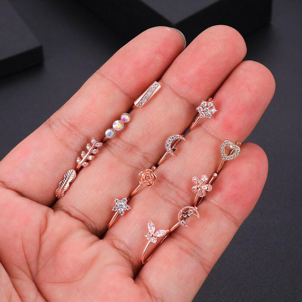 12Pcs/Set 18G Gem Non Piercing Nose Clip Fake Nose Ring Septum Cilp On Piercing
