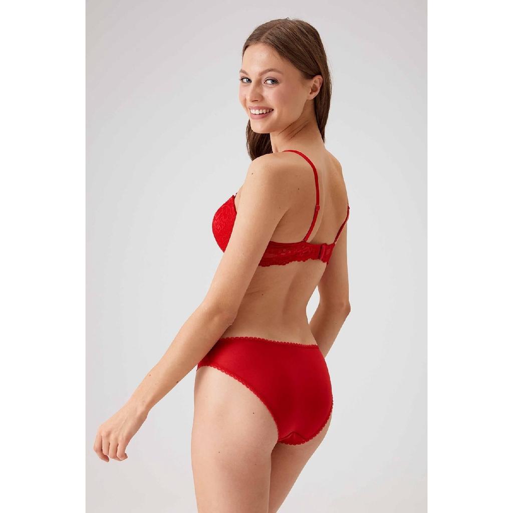 Woman Red 4561 Milan Push Up Filled Lace Dowry Bra And Pantyh
