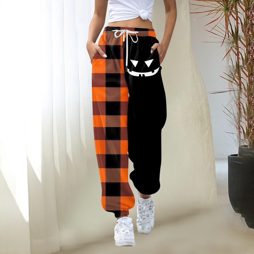 Женские повседневные модные рождественские принты, повседневные брюки с эластичной резинкой на талии и завязками на шнурке