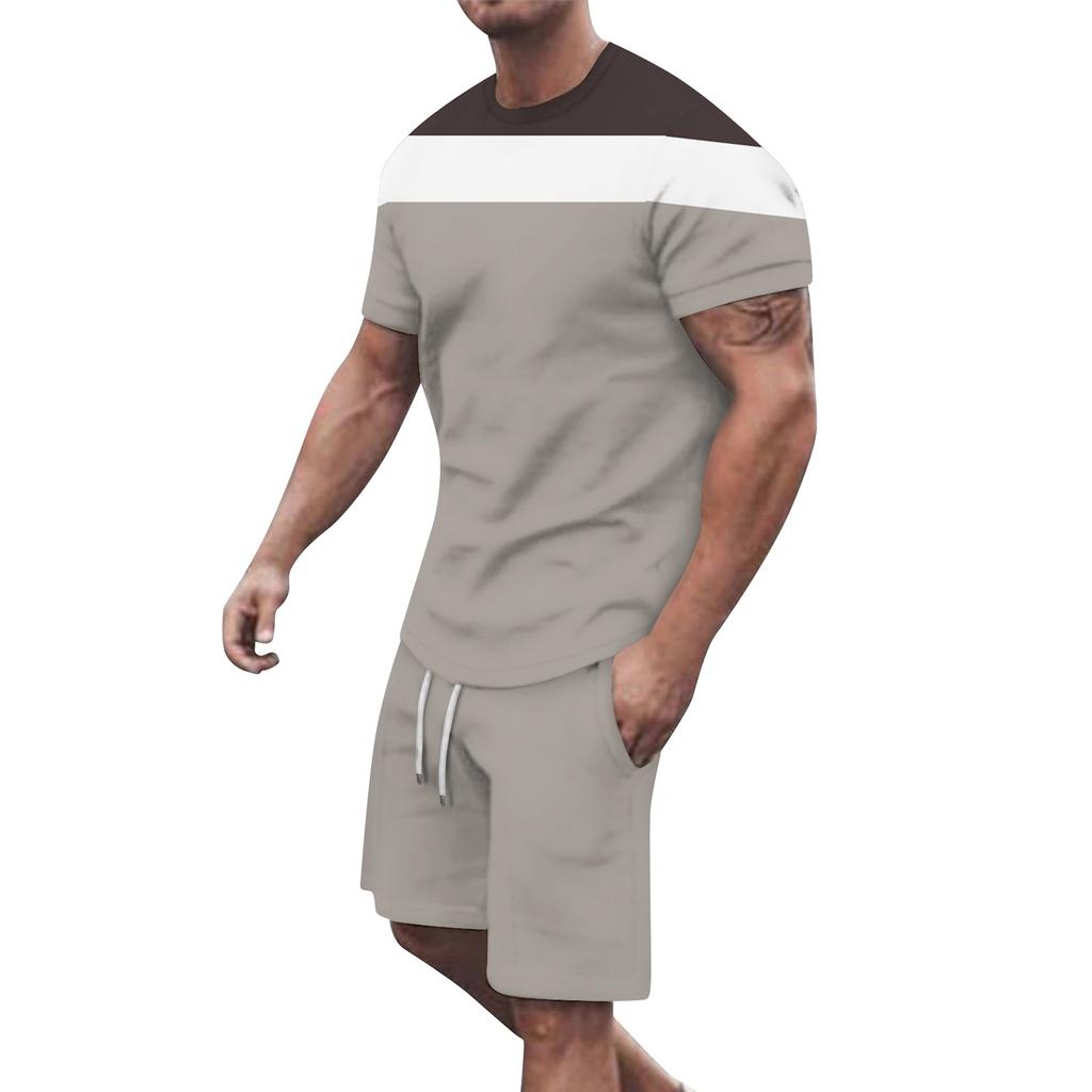 Мужские однотонные шорты с короткими рукавами и открытыми плечами, дышащий мужской повседневный комплект из 2 предметов