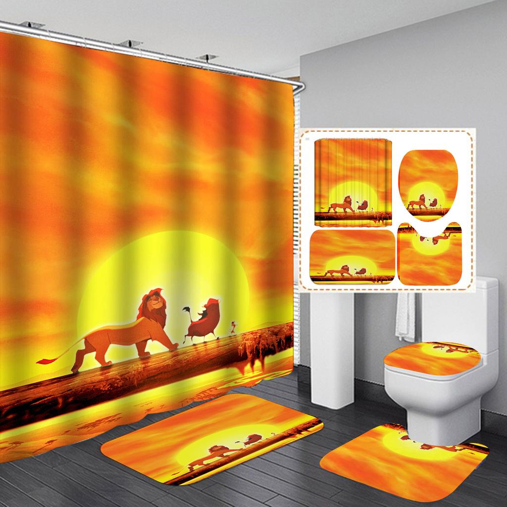 4 шт. наборы занавесок для душа серии Lion для ванной комнаты, нескользящие коврики для ванной комнаты, крышка для унитаза, коврик для ванной