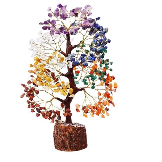 Seven Chakra Crystals and 300 Beads Gemstones Tree Showpiece for Good Luck Home Decor Item Bonsai Money Tree Plant Gift Item Figurine