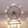 Sky Wheel Ornament with LED Light Rotatable Iron Wire Ferris Wheel Model Metal Figurine Home Office Desktop Decoration