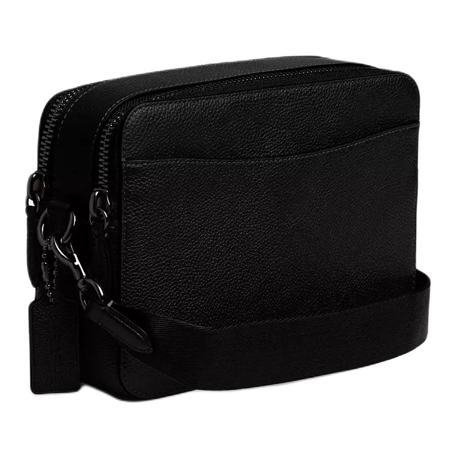 Coach Charter 24 Brand Logo Zipper Closure Leather Shoulder Crossbody Bag Medium Men bags Black CV931-BLK
