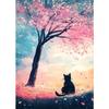 (No frame)Black Cat Cherry Blossom Tree Poster Japan Sakura Beautiful Nature Landscape Canvas  Wall Art for Living