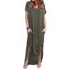 Side Room Short [Big Rough] Dress, Long, Maxi, Knee-Length, Tunic, Slit, Top, Sleeve, 5/8 Sleeve, Women's (Green, 5XL)