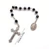 Black Crystal Rosary Bracelet with Crucifix Charm for Men and Women Spiritual Fashion Symbol of Faith Strength