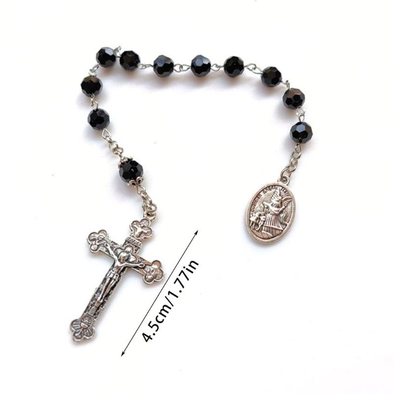 Black Crystal Rosary Bracelet with Crucifix Charm for Men and Women Spiritual Fashion Symbol of Faith Strength