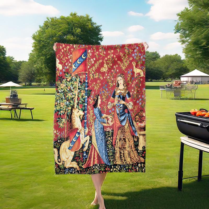 1PC Medieval Lady and Unicorn blanket, al season lightweigh Poster blanket home office outdoor nap multifunc Poster blanketional blanket