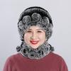 Fur Hat 2025 Latest Rex Rabbit Hair Thickened Warm Rex Rabbit Hair Old Lady Mother Hat Scarf Middle-aged and Elderly