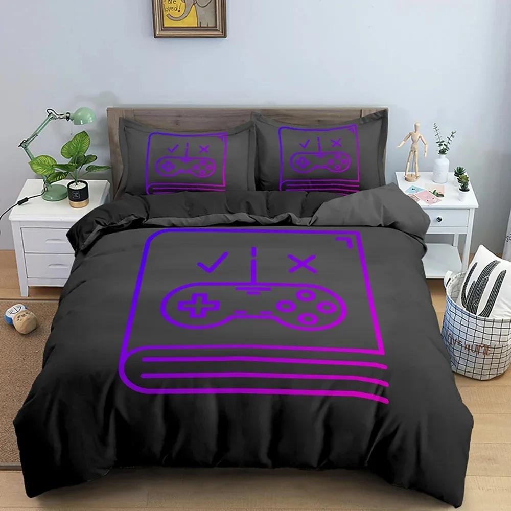 Gaming Gamepad Video Game Neon Comfortable Duvet Quilt Cover Pillowcase Bedding Set Children Bedroom Decoration Home Textile