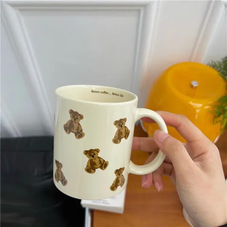 Керамическая кофейная кружка Мультяшный медведь Шоколадный медведь Кружки Девочка Ретро Кофейная чашка Послеобеденный чай Милые керамические кружки Милая кофейная кружка