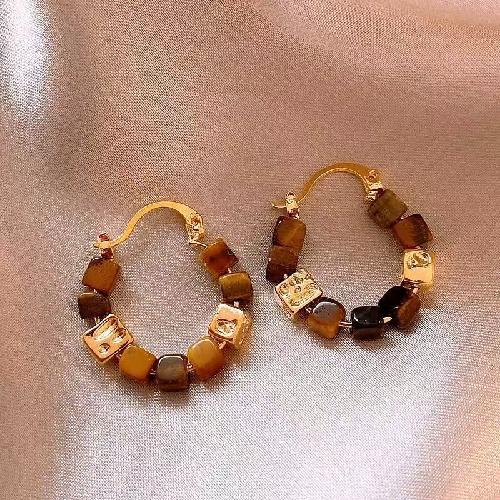 Серебряная игла смола тигровый глаз камень круглый леопардовый узор серьги ретро Маillard серьги нишевые высококачественные серьги