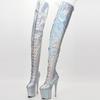 Fashion FHC 20CM Heel Women Thigh High Boots,Platforms Crotch Botas,Men Cosplay Pole Dance Shoes,Stage Show,Peach,Silver,Custom Colors